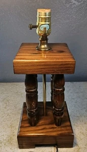 Vintage Holz Lampe Spindel Mid Century Kabine Dekor 14" rustikale Trophäe Tischlampe USA - Bild 1 von 10