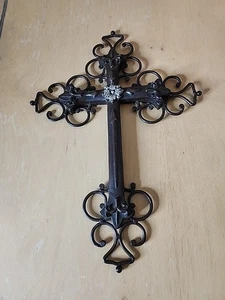 Gusseisen Wandkreuz VIKTORIANISCHER STIL Fleur de Lis rustikale dekorative Oberfläche Dekor - Bild 1 von 2