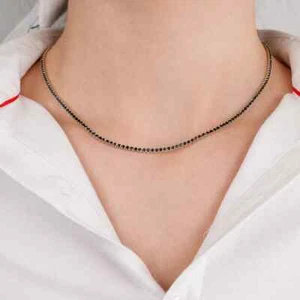Collar de tenis de diamantes negros naturales con certificación de 3,45 quilates de oro amarillo de 14 quilates de 16" pulgadas - Imagen 1 de 12