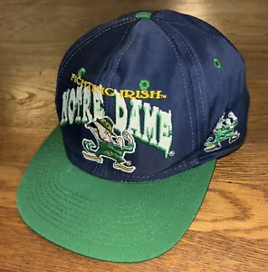 VTG Notre Dame Fighting Irish Embroidered Snapback Hat Cap Y2K Retro Navy Green - Picture 1 of 7