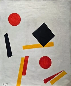 Kazimir Malevich Signed Suprematist Oil Painting on Canvas-Russian Avant-Garde - Picture 1 of 4