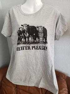NWT Ladies LOST CREEK OUTFITTERS Gray Short Slv T-shirt "HEIFER PLEASE" Cow, XXL - Picture 1 of 1