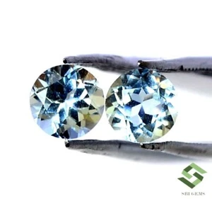 5 mm Natural Aquamarine Round Cut Pair 0.98 CTS Calibrated Loose Gemstones - Picture 1 of 6
