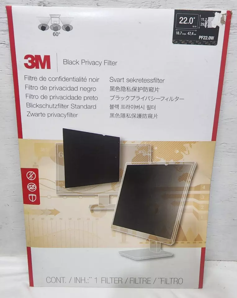3M Black Privacy Filter for 22 inch Widescreen LCD Monitors PF22.0W NEW - Image 1 of 2