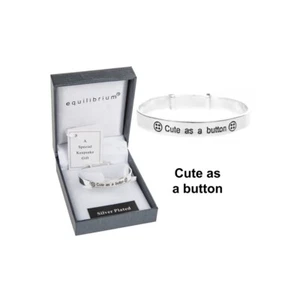 Silver Plated New Baby or Christening CUTE AS A BUTTON Expandable Bracelet BNIB - Picture 1 of 2