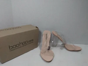 BOOHOO The Glass slipper Clear Ankle Strap Clear Block NUDE Heel Sandal US 6 - Picture 1 of 7