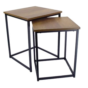 New Wooden Top And Metal Frame Tromso Contemporary Nest Of Two Tables Square - Picture 1 of 5