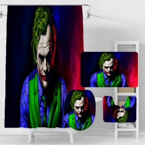 Joker Bathroom Rug Set Shower Curtain Bath Mats Non-Slip Toilet Lid Cover Gifts - Picture 1 of 12