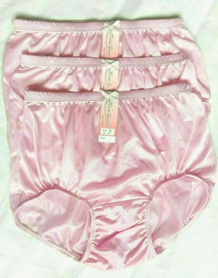 x3 Vintage Pink Panties Nylon Silky Bikini Hi Briefs Sissy Knickers Underwear XL - Image 1 of 4