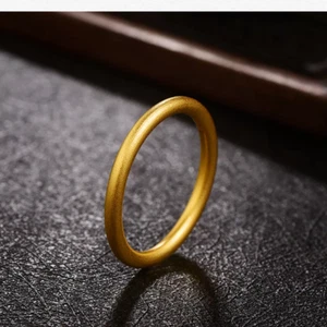 Pure 999 24K Yellow Gold Band 2mm Lucky Matte Circle Ring 1-1.2g Us Size:4-9 - Picture 1 of 4