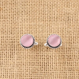 38.30 Cts Pink Cat's Eye Gemstone 925 Sterling Silver Jewelry Cufflinks 0.51" - Picture 1 of 2