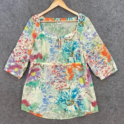 Esprit Womens Top Size 12 Multicolour Floral Sheer 3/4 Sleeve Blouse 45729 - Image 1 of 4