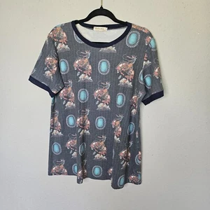 Southern Stitch Bucking Horse Riding Cowboy / Turquoise Jewel Print Size L Large - Picture 1 of 12
