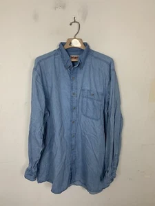Wrangler Mens Shirt 2XT Blue Denim Western Country Button Up Workwear Chambray - Picture 1 of 7