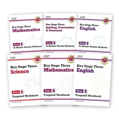 Year 8 Maths, English & Science, 6 Workbook Bundle for ages 12-13 KS3 CGP NEW - Image 1 of 4