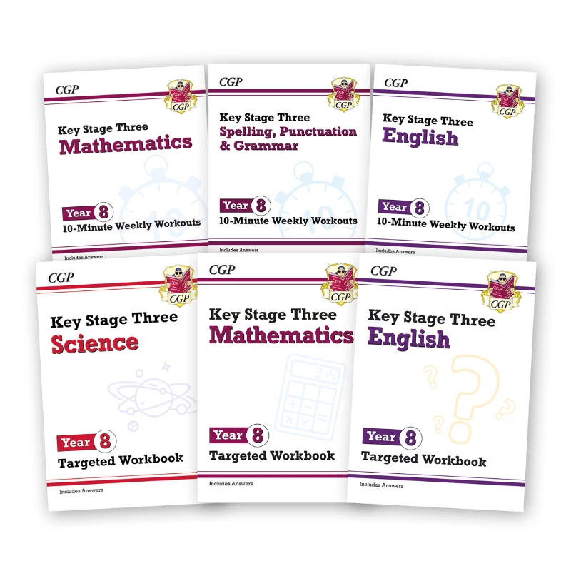 Year 8 Maths, English & Science, 6 Workbook Bundle for ages 12-13 KS3 CGP NEW - Image 1 of 4