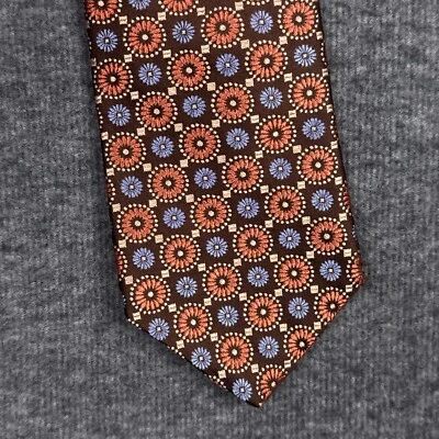 IKE BEHAR 领带橙色花卉几何编织 100% 真丝手工定制美国 — 第 1/4 张图片