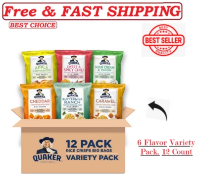 Nuevo - Patatas fritas de arroz cuáquero, paquete de 6 sabores variedad, 12 unidades. Mejor precio., Foto 1 de 4