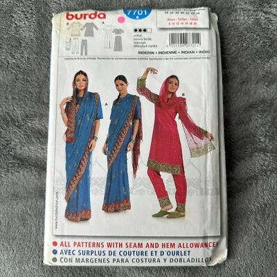 Burda Pattern 7701 Sz 8-20 Indian Traditional Sari Costume Tunic Pants Cosplay - Image 1 of 4