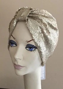 NWT LEMON HATS Classic Turban Elegant GOLD Sequin Stretch Polyester Lined - Picture 1 of 3