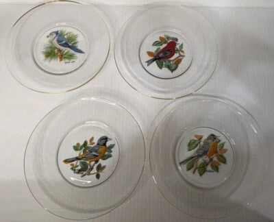 Platos de vidrio transparente pintados a mano para pájaros Robin Oriole azul Jay Scarlet Tanager 8" Foto 1 de 4