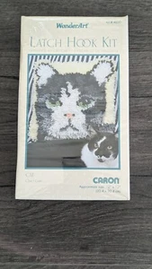 WonderArt Latch Hook Kit #4600 Cat Black White 12""x12" Canvas Sealed UK Seller - Picture 1 of 10