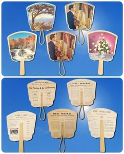 Hand Held Fan Vtg 1940s Lot 5 Assorted Photo Pictorial COLSON Advertising Set - Picture 1 of 13