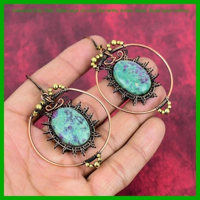 Сделка на Хэллоуин медные рубиновые серьги-капли с камнем крючком проволокой - Изображение 1 из 4