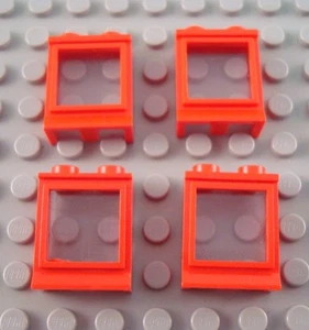 LEGO Lot of 4 Red 1x2x2 Old Style Windows with Glass - Picture 1 of 1
