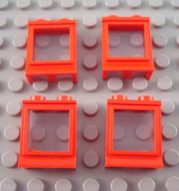 LEGO Lot of 4 Red 1x2x2 Old Style Windows with Glass - Image 1 of 1