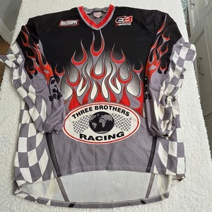 Three Brothers Racing Jersey Flames Checkered Flag Graphic Long Sleeve - Picture 1 of 12