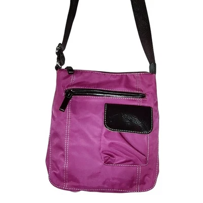 Nine & Co. - Cartera Bandolera de Nylon Rosa Magenta con Borde de Cuero Sintético Marrón Foto 1 de 4