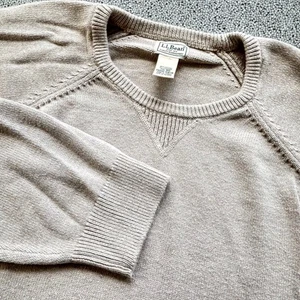 LL Bean Crew Neck Sweater Men's XXL Beige Cotton Cashmere Knit Pullover Autumn - Picture 1 of 13