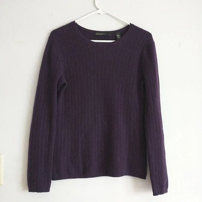 Lord & Taylor Sweater Pullover Women M Purple 2-Ply Cashmere Cable Knit Luxury - Image 1 of 4