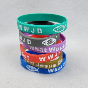 WWJD Rubber Silicone Wristband What Would Jesus Do Bracelet Multiple Colors - Picture 1 of 19