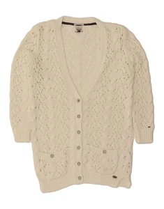 TOMMY HILFIGER Womens Crochet Cardigan Sweater UK 14 Large White Cotton BI03 - Picture 1 of 3