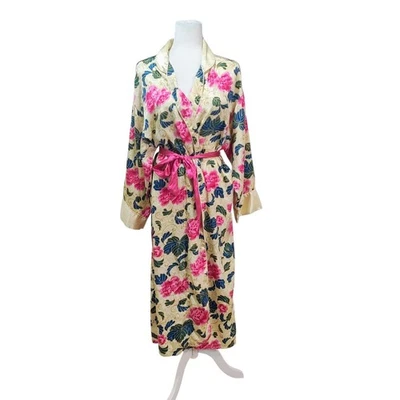 Victoria's Secret винтажный длинный цветочный халат золотой этикетки кимоно розовый кремовый размер M L - Изображение 1 из 4