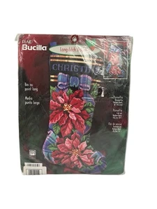 Vintage Bucilla Long-stitch 84650 Xmas Stocking Poinsettia Flower Christmas - Picture 1 of 3