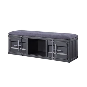 Industrial Style Metal and Fabric Bench with Open Storage, Grey Industrial - Picture 1 of 5