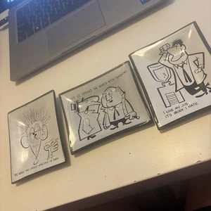 Set Of 3 MCM Ceramic Trays 1960s Curved Clear Black Glass Comical Funny EUC - Picture 1 of 14