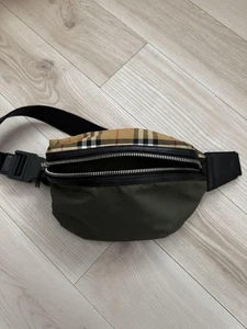 Burberry Vintage Check Nylon Bum Bag, Used, Green Combo, No Box - Picture 1 of 4