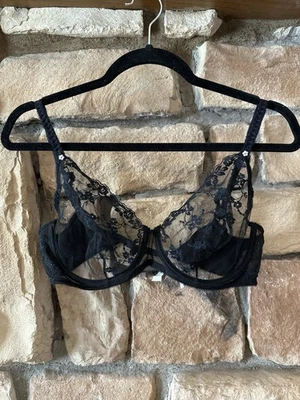 Sujetador de encaje íntimo Christian Dior negro vintage para mujer talla 34D nailon spandex Foto 1 de 4