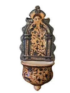 Vintage Handarbeit HEILIGE WASSERSCHRIFT Portugal Wand Tasche Engel Madonna blau - Bild 1 von 9