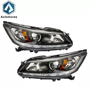 Left & Right Fit For 2013 2014 2015 Honda Accord Halogen Headlights Black Clear - Bild 1 von 13