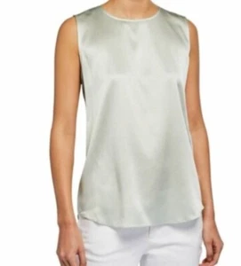 EILEEN FISHER canotta girocollo charmeuse in seta elasticizzata nebbia taglia M NUOVA CON ETICHETTE Med - Foto 1 di 8