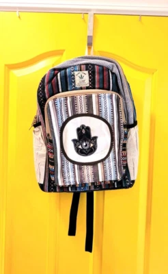 Hamsa Hand Evil Eye Protection Harmony Hemp Backpack - Image 1 of 4