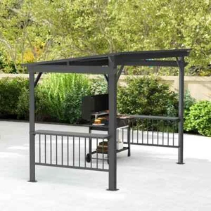 6.5x12FT Outdoor Hardtop Grill Gazebo w/2 Side Shelves and Ceiling Hook,Gray - Picture 1 of 13