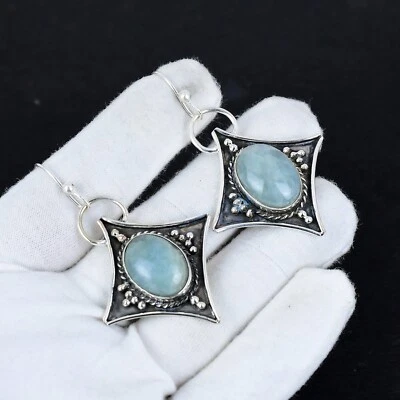 Aquamarin Edelstein Lang Ohrring 925 Sterlingsilber Handgemacht Schmuck Für Gift - Bild 1 von 4