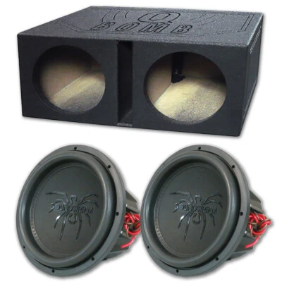 2 X Soundstream T5.124 12" Car Dual 4-ohm Woofer + QPower QBOMB Dual Sub Box - Image 1 of 3