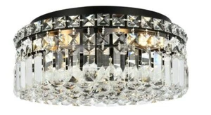 Crystal Flush Mount Light Black and Silver Bedroom Hallway Bathroom Fixture 14" - Picture 1 of 10
